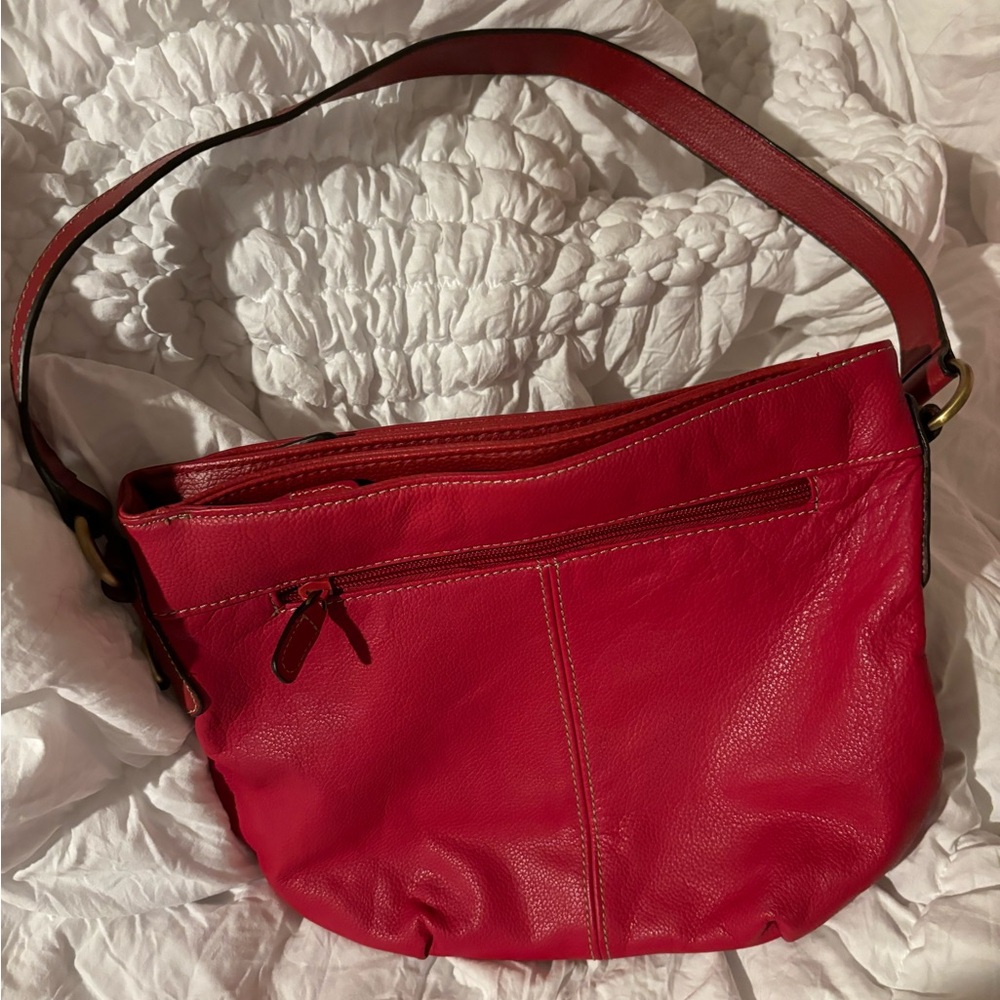 Vintage red leather shoulder bag